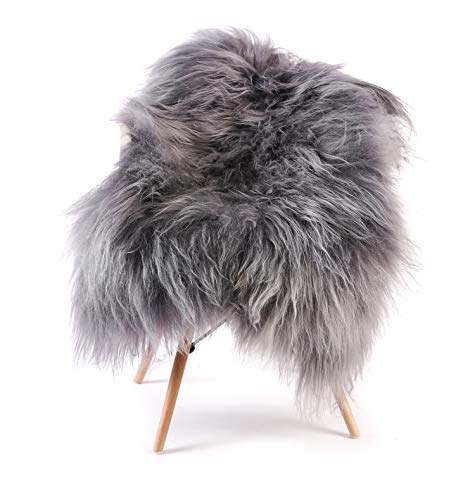 ESTRO | Authentique Tapis en Peau ou en Fourrure de Mouton ISLANDAIS | Brillant et Luxueux | Variété de Couleur ESI (Acier, 100 cm)
