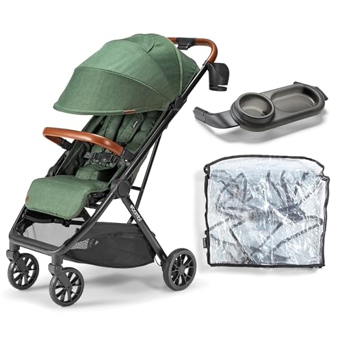 Image of Bombi Bēbee V2 Stroller Bundle - Lightweight Stroller with Snack Tray & Rain Cover, One-Hand Fold, All-Terrain Suspension, UV-Protective Fabrics, BPA-Free Tray & Weather Shield