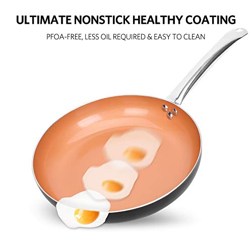 10"+12" Nonstick Frying Pan Sets with Lids - Ultra Nonstick Cookware Sets with Ceramic Coating, 100% APEO & PFOA-Free, Oven Safe & Induction Available Skillets, Stainless Steel Handle, Aluminum Alloy