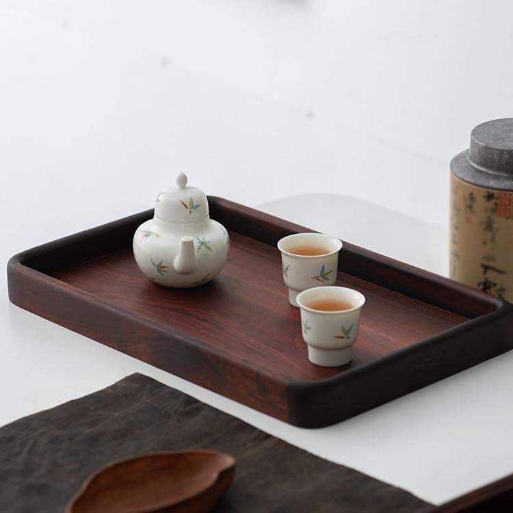 Plateau De Service Rectangulaire Japonais en Bois Massif De Palissandre Rouge, Idéal pour Le Thé, Les Desserts Et Les Repas À La Maison.