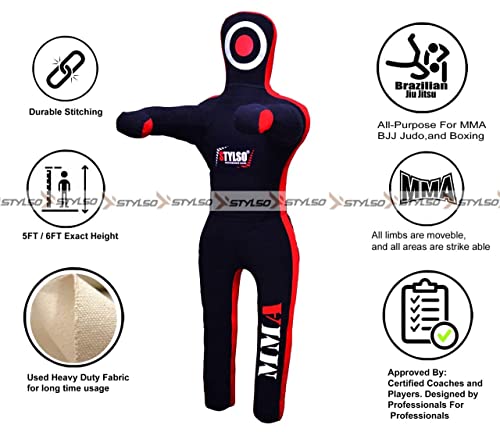 Stylso Wrestling Dummy Grappling Dummies - Bjj Dummy Mma Judo Karate Fighting Training Jujitsu Dummy Un-Filled Throwing Punching Practice Jiu Jitsu Dummy (5Ft / 60 Inches, Black) #TOP2