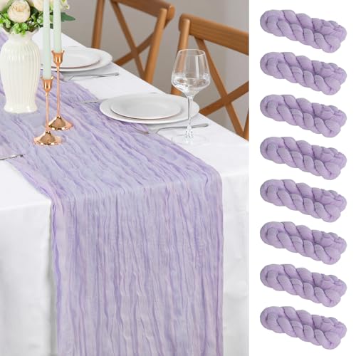 Chemin de Table Violet Mousseline, 8 Pièces 90 x 300 cm FoiiLiio Mariage Décoration de Table pour Mariage Baby Shower Anniversaire Fête