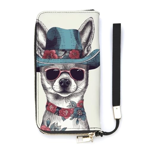 Portefeuille long motif chihuahua blanc en cuir fin 20x10.5cm