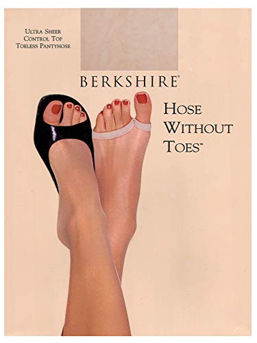 Image of Berkshire 5115 Women's Queen Silky Sheer Control Top Pantyhose without Toes - Made in USA - Nylon & Lycra Open Toes Tights