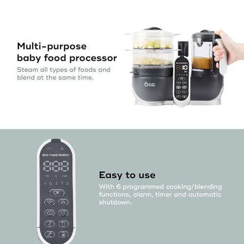 Babymoov A001125 Duo Meal Station Grey: Multi-Speed Baby Food Maker Steamer And Puree Blender thumb #3