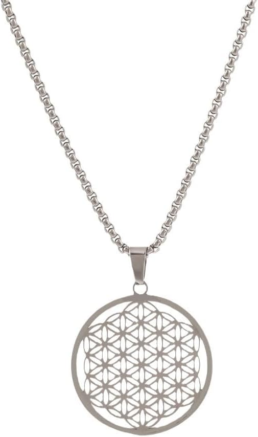 YWMAN Flower of Life Necklace - Boho Style Hippie Yoga Talisman Pendent - Personalized Sacred Geometry Amulet Jewelry for Men