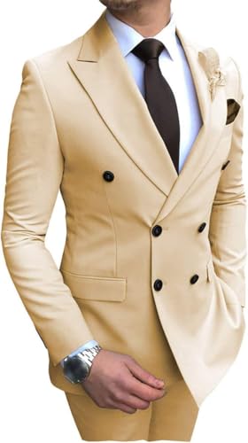 Mens Business Slim 2 Piece Suit Lapel Double Breasted Wedding Blazer &Pants Formal Dinner Prom Groomsmen Suits