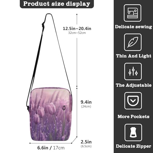 messenger bags Small Crossbody Bags For Women Shoulder Hand Bag For Woman Adjustable Strap for School School- flower Lavender Spring3