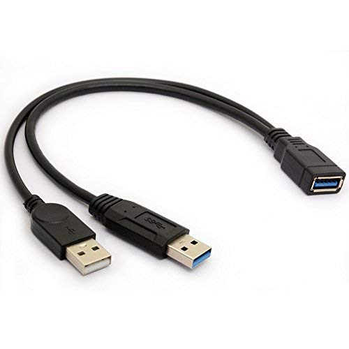 Câble USB 3.0 Câble double alimentation Y Adaptateur Type A Câble mâle vers femelle Code d'extension 30cm (transfert et recharge de données 5Gbps)