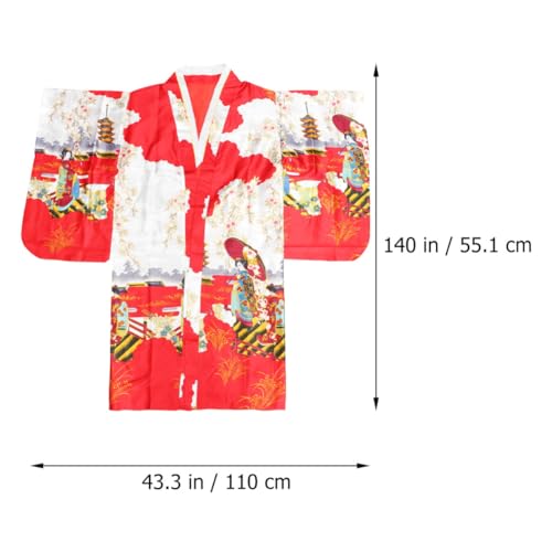 Kimono japonés rojo de seda imitada para mujer 2