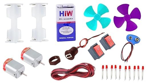 SP Electron DIY Electronic Science Project Kit With Battery Holder, Mini Fan, Switch, LED Bulb, 9V Battery, Wire, Toy Motor, Snap, Micro USB Port for Education Purpose