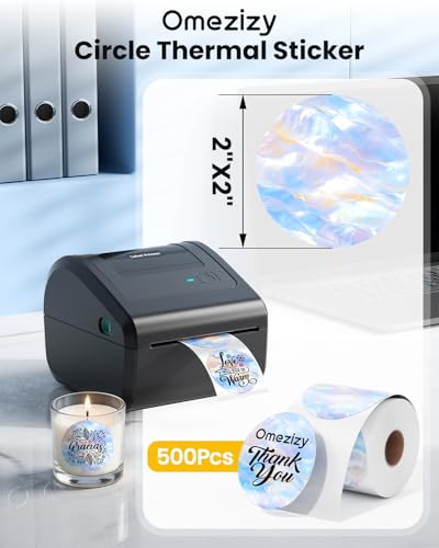 Image of Bluetooth Shipping Label Printer with 3 Roll Labels & 500PCS 2'' Round Thermal Sticker, D450BT Thermal Label Printer 4x6 for Small Business, Shipping Packages, Office, Home