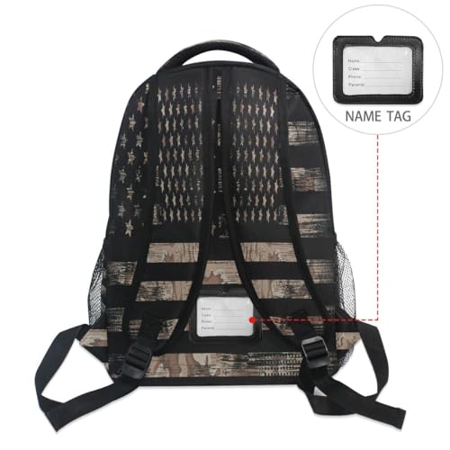 Sac à dos rétro drapeau américain vintage avec étiquette de nom