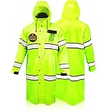 KwikSafety (Charlotte, NC) TORRENT Class 3 Safety Trench Coat | High Visibility Waterproof Windproof Safety Rain Jacket | Hi Vis Reflective ANSI Work Wear | Rain Gear Hideaway Hood Carry Bag | XL