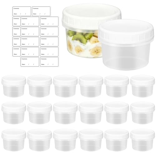 KASURE 20Pcs Small Food Containers with Lids 120ml Reusable Plastic Deli Bowls Stackable Food Storage Jars White Small Tupperware Pots for Freezer & Microwave