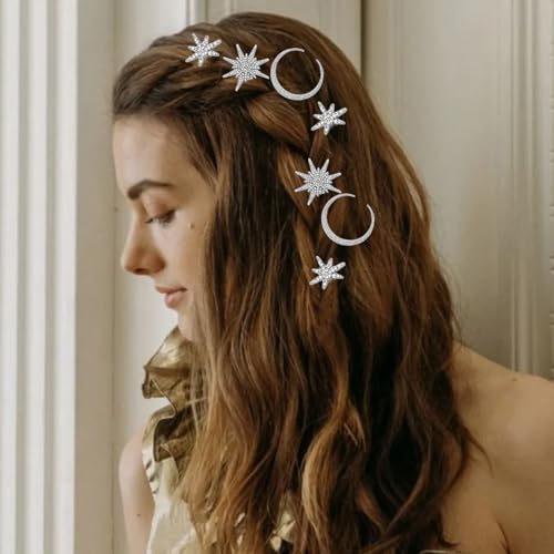 6 pinzas de pelo con estrellas y luna de strass vintage miniatura 6