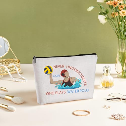 JEFBFBWE Water Polo Makeup Bag,Never Underestimate a Girl Who Plays Water Polo - a Ideal Gift for Beach Game, Poolside & Travel - Large Capacity Travel Toiletry Bag - Thumbnail 7