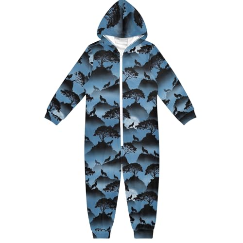 CHIFIGNO Pijama enterizo de lobo negro de una sola pieza para cosplay, ropa de dormir, Negro (Black Wolf), 7-8 años