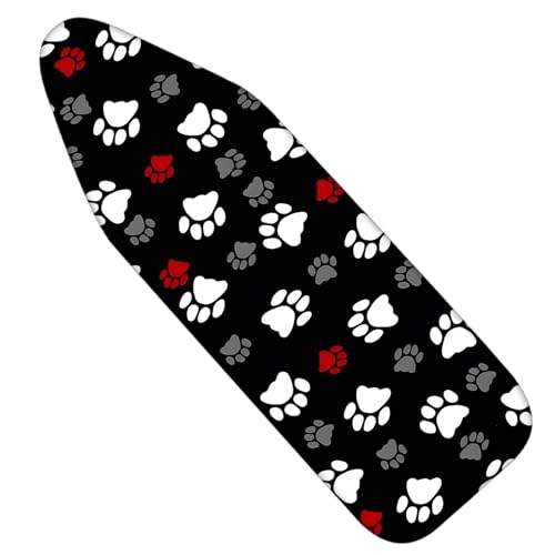 Polyester ironing board cover printed with paw prints — shows the 15x54 size that fits standard full-size boards