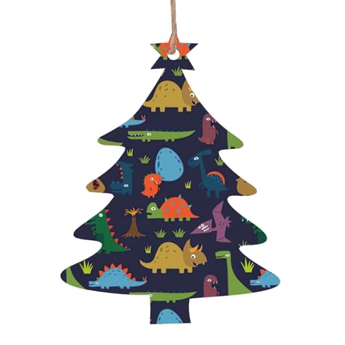 Adornos de madera de Navidad con forma de árbol de Navidad, decoración colgante de hoja de palma de dinosaurio para fiesta de árbol de Navidad, decoración del hogar y vacaciones en interiores