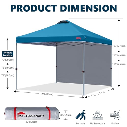 Image of MASTERCANOPY 10x10 Durable Pop Up Canopy Tent with 1 Sidewall, Cyan Blue