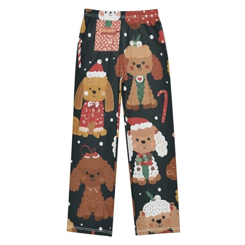 ZZXXB Poodle Candy Cane Boys Long Pants Soft Trousers Elastic Waist Kids Lounge Bottoms with Pockets S-XL
