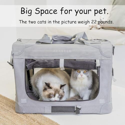 Image of Extra Large Cat Carrier Soft Sided, Portable Small Dog Carrier for 2 Cats, 24 inchx16.5 inchx16 inch Car Travel Folding Comfortable Design with Litter Box and Bowls, Grey-3+ Litter Box+ Bowls