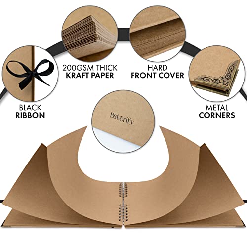 Image of Bstorify Large Scrapbook Photo Albums 50 Pages (11 x 8.5 inch) Brown Thick Kraft Paper, Memory Book - Ideal for Your Scrapbooking, Art & Craft Projects