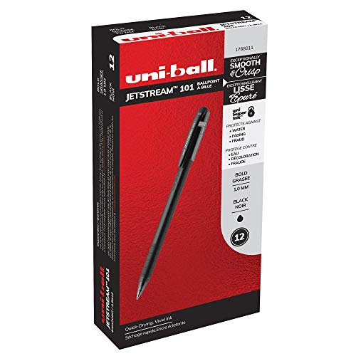 Uni-Ball 1768011 Jetstream 101 Ball Point Pens, Bold Point, Black Ink, 12-Count