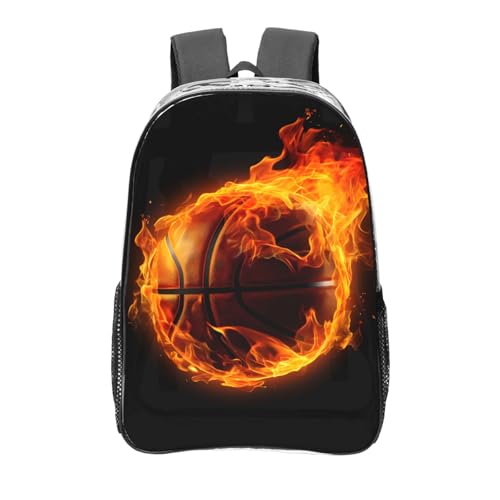 AYCZN Fire Basketball Clear Backpack Heavy Duty PVC Transparent Backpacks for Stadium Events Sport Ball Clear Bag for Women Men