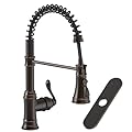 Homevacious Oil Rubbed Bronze Kitchen Faucet with Pull Down Sprayer Single Handle Commercial Sink Faucet 3 Function Spring High Arc Kitchen Faucet Farmhouse with Deck Plater for Sink 1 or 3 Holes