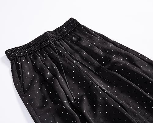 Women's Glitter Wide Leg Pants Satin Silky Sparkly Sequin Party Club Nightout Casual Slacks Pants3