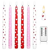 Whaline 6Pcs Valentine's Day LED Flameless Candles Pink Red White Heart Battery Operated Taper Candles with Remote for Wedding Anniversary Party Home Table Decor