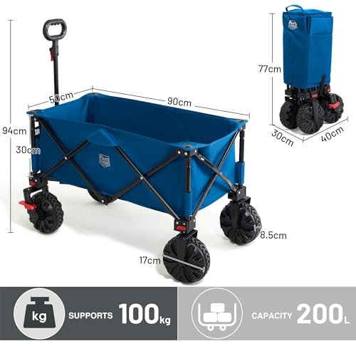 Miniatura 7 de Timber Ridge Carro Playa Ruedas Grandes Con Freno Carrito Plegable Transporte Para Jardín Playa Campaña Compra Al Aire Libre Carreta Con Bolsa De Cubierta Ruedas Amovibles Mango Ajustable Hasta 100kg