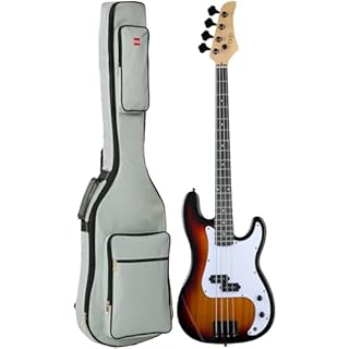 Best Choice Products Full Size Beginner 4-String Electric Bass Guitar, Wooden PB-Style Bass Starter Set w/Padded Carrying Case - Sunburst/White