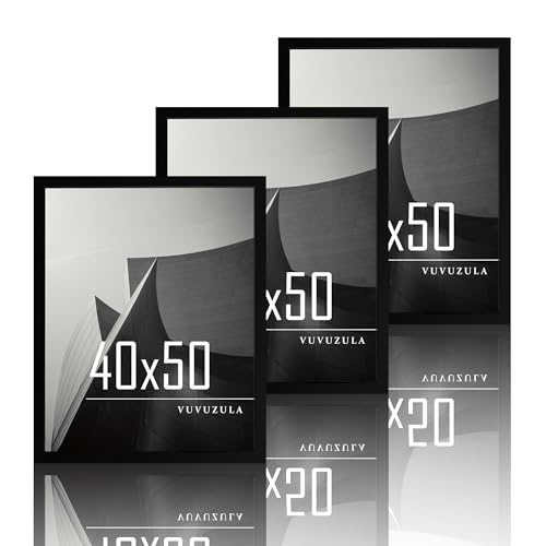 VUVUZULA Bilderrahmen 40x50cm Schwarz Holz Fotorahmen Holzrahmen MDF Rahmen 40x50cm 3er Set