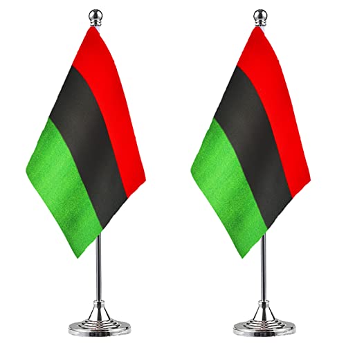 WXTWK Pacote com 2 bandeiras de mesa afro-americanas pequenas bandeiras de mesa pan-africanas com ba