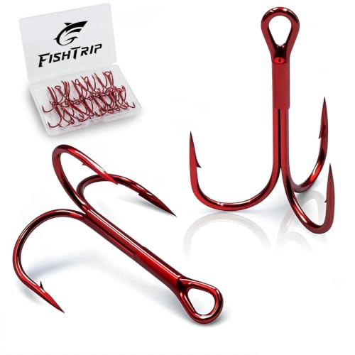 FishTrip Fishing Treble Hooks Red 25pcs Triple Hooks High Carbon Steel Brabed Sharp Replacement Fishing Hooks on Hard Lures for Freshwater Saltwater Size 14