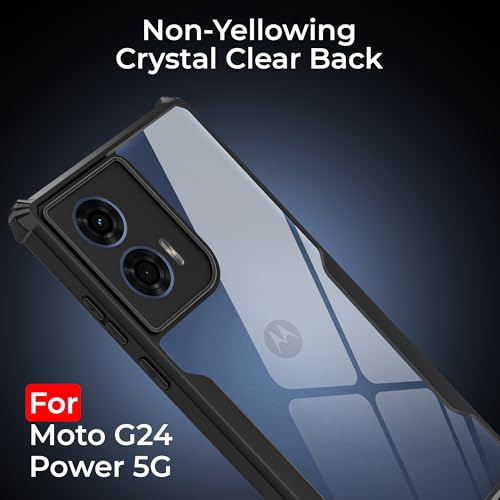Image of A rtistque Clear Hard Transparent Acrylic Armor Anti-Drop Shockproof TPU Edge Back Cover Case for Motorola G24 Power - Black