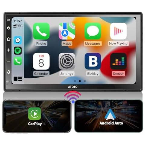 ATOTO F7 Double DIN Car Stereo Receivers, Wireless CarPlay & Android Auto 7 inch Touch Screen, Car Radio with Bluetooth 5.3, FM/AM/GPS, 4.1 Channel Audio Out, Live Rearview, SWC, F7G2B7WE-2024 Cover
