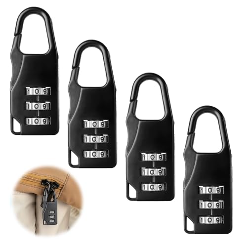 4 Stück Zahlenschloss Vorhängeschloss Wetterfest Kofferschloss Mini Kombination Vorhängeschloss, Zahlenschloss 3 Stellig ideal für Reisegepäck Koffer und Rucksäcke, einfache und werkzeugfreie Montage