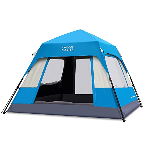 OutdoorMaster Tente 4 Personnes avec Technologie Dark Space, Installation Facile en 60 Secondes, Tente escamotable résistante aux intempéries avec moustiquaire supérieure (Bleu Clair) Cover