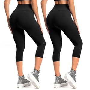 Leafigure 2-Pack Capri Leggings for Women, High Waisted Soft Yoga Pants for Gym Workout