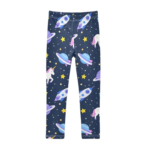 ALAZA Girls' Leggings Children's Yoga Pants Skinny Printed Dance Cartoon Planet Rockets Comfortable 4T