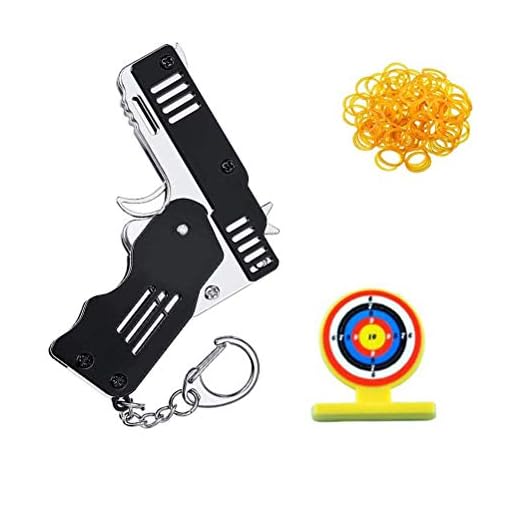 Yunobi Gummibandpistol – utomhus sport leksak, mini fällbar gummiband pistol leksak med mål, gummiband launcher pistol leksak, nyckelring handgjord leksakspistol dekor för vuxna barn