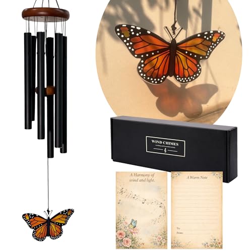 Monarch Butterfly Wind Chimes for Outside - Glass Pendant Hanging Butterfly Decorations- Deep Tone Memorial Windchime for Garden Porch Decorations - Wind Chimes for Women Mothers Day 32