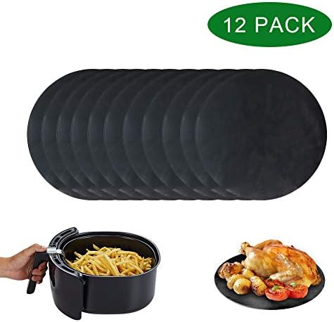 Hushtong 12 Pack Reusable Non-Stick Air Fryer Liners Mat 9.4Inch, Perfect for 5.3 & 5.8 QT Air Fryers/Frying/Baking/Cooking-Black,Round