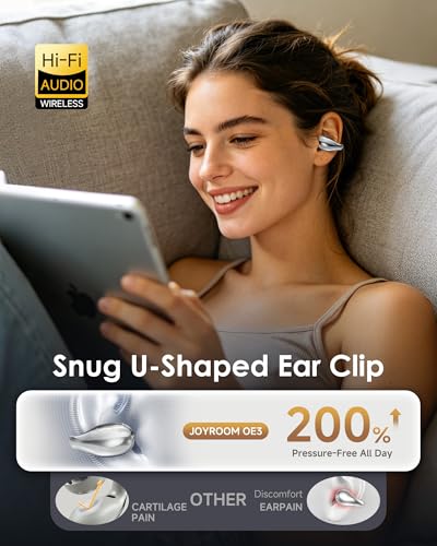 Image of King Lucky Clip-On Earbuds,Comfort Air Cushion Open Ear Earbuds Wireless Bluetooth 6.0 Multipoint, Open Ear Headphones with Mic,Anti-Mistouch,45H Playtime for Sports,Small Ears&Sleep (Silver)