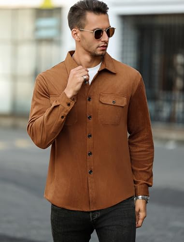 ZAFUL Men's Faux Suede Button Down Shirts Jacket Lightweight Shirt Jacket Long Sleeve Work Coat Solid Color Overshirt 6