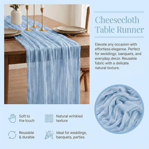 6 Pack Light Blue Cheesecloth Table Runner 17x108 Inch Semi Sheer Boho Gauze Cheese Cloth Table Runners for Party Wedding Sheer Runners for Baby Bridal Shower by CORTLINJY - Used condition - Image 6
